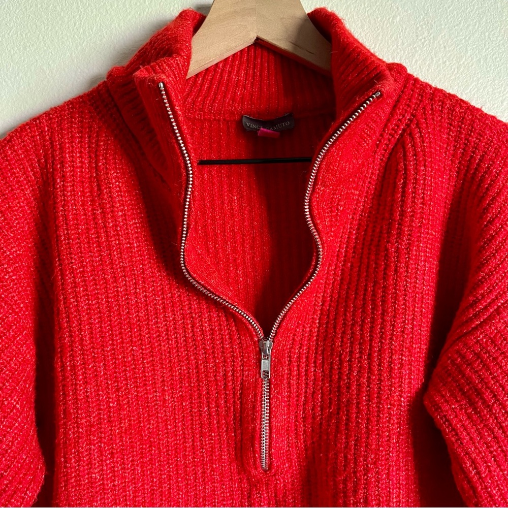 VINCE CAMUTO Half-zip Pullover Ribbed Knit Sweater Size Medium Red - Picture 8 of 13